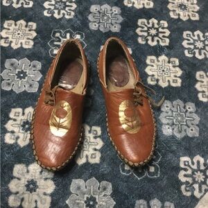Custom made Brown Leather Shoes with Gold ornaments